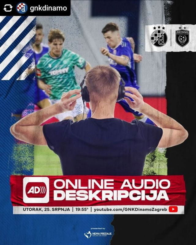 Audio deskripcija utakmice 2. pretkola Lige prvaka @gnkdinamo - Astana za slijepe i slabovidne navijače na YouTube kanalu Dinama od 19:55h ⚽️💪🏻💙😊👏🏻🎧#dinamozagreb #zakladanemapredaje #zagreb #hrvatska