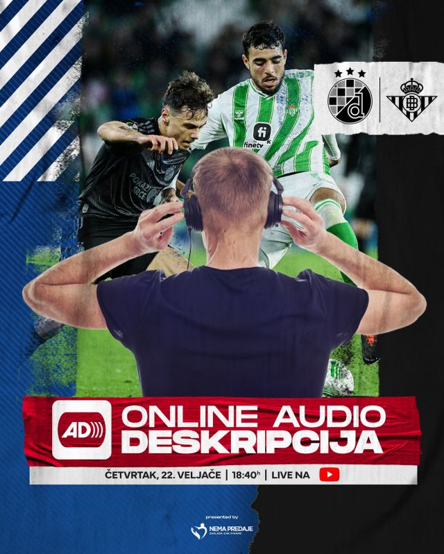 Dinamo će na YouTube kanalu održati ONLINE audio prijenos utakmice playoff knock-out faze UEFA Europa Konferencijske lige Dinamo – Real Betis u četvrtak 22.02.2024. od 18:40 sati. 💙📻🎧😊Radi se o audiodeskripciji za slijepe i slabovidne navijače, koju ujedno mogu slušati i svi zainteresirani navijači. ☺️Link na kojem možete pratiti prijenos:
youtube.com/GNKDinamoZagrebTV✅ O audio deskripciji utakmicaDinamo od 2017. godine omogućava slijepim navijačima sudjelovanje u projektu audio deskripcije uživo na stadionu Maksimir. Digitalizacijom pojedinih projekata Dinamo je nastavio aktivno raditi na integraciji osoba s invaliditetom u nogomet i društvo općenito. 💪🏻Audio deskripcija utakmica za slijepe i slabovidne navijače drugačija je od uobičajenih sportskih (i radijskih) prijenosa iz razloga što se kroz deskriptivno komentiranje i naraciju riječima detaljno opisuju stvari poput ambijenta, izgleda stadiona, dresova igrača, kretanja i same nogometne igre, načina postizanja pogotka i slavlje igrača te sve ostalo što komentatori vide na stadionu. ✅Od 2017. godine do danas klub je održao preko 70 prijenosa utakmica za slijepe i slabovidne navijače. ✅#zakladanemapredaje #dinamozagreb #zagreb #hrvatska #uecl #croatia