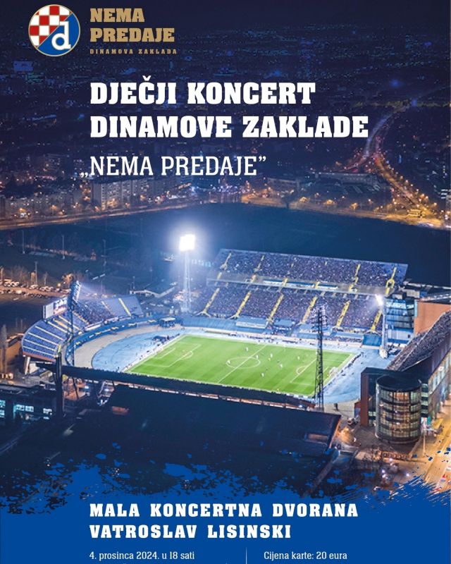 🔵 Ostalo je još manje od 50 ulaznica za Dječji koncert Dinamove zaklade Nema predaje koji će se u srijedu, 4. prosinca, održati u Maloj koncertnoj dvorani Vatroslav Lisinski!🎟 Požuri po ulaznice dok nisu nestale: https://bit.ly/DječjiKoncertNemaPredajeUlaznice💡Više informacija o događaju: https://bit.ly/DječjiKoncertNemaPredaje